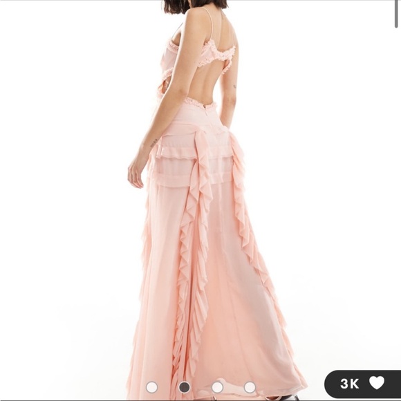 ASOS DESIGN ruffle detail cut-out cami maxi dress in pink - Picture 3 of 4
